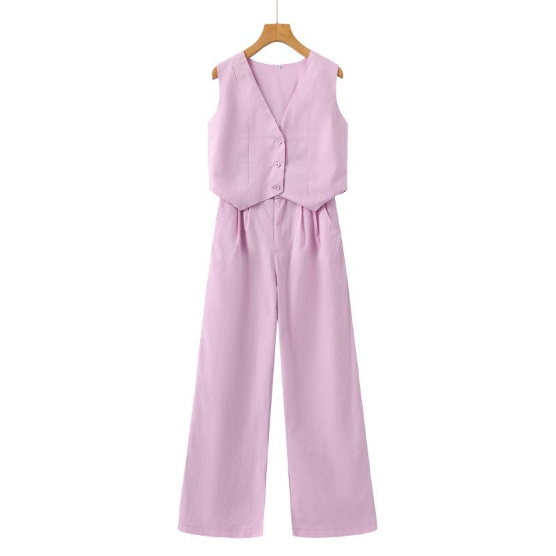 Women's Linen Set - Vest &amp; Wide Trousers for Summer