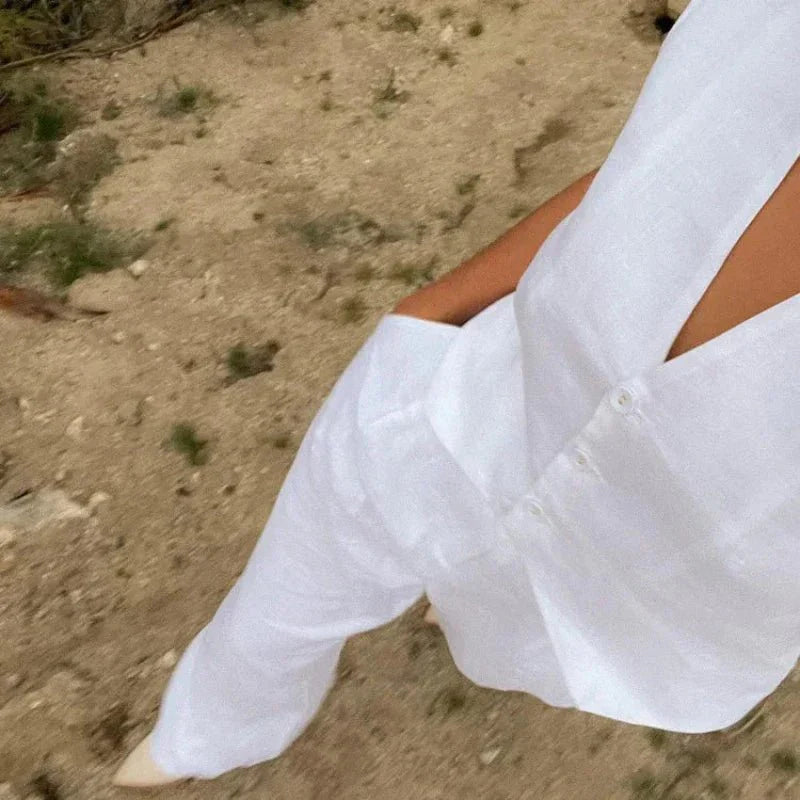 Women's Linen Set - Vest &amp; Wide Trousers for Summer