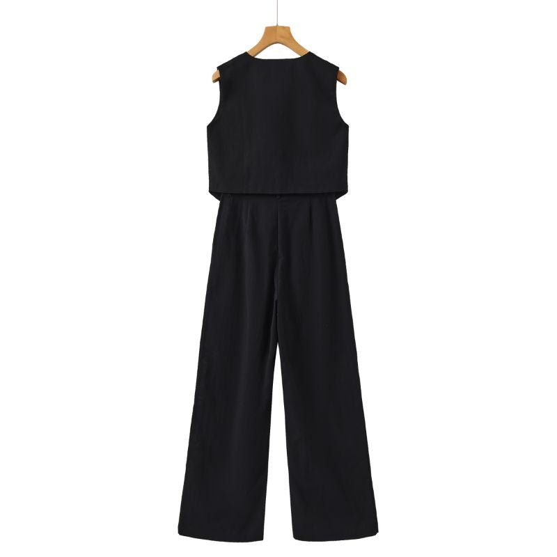 Women's Linen Set - Vest &amp; Wide Trousers for Summer