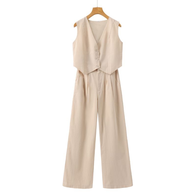 Women's Linen Set - Vest &amp; Wide Trousers for Summer