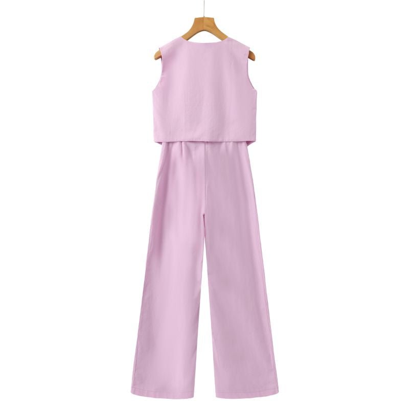 Women's Linen Set - Vest &amp; Wide Trousers for Summer
