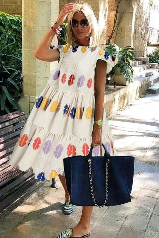 Summer Women's Dress with Floral Print and Loose Fit