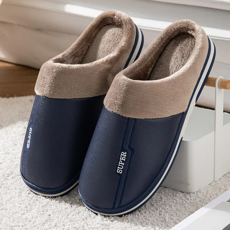 Men's Blue Slippers with Thick Sole and Cozy Lining 