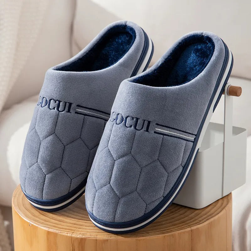Men's Blue Slippers with Thick Sole and Cozy Lining 