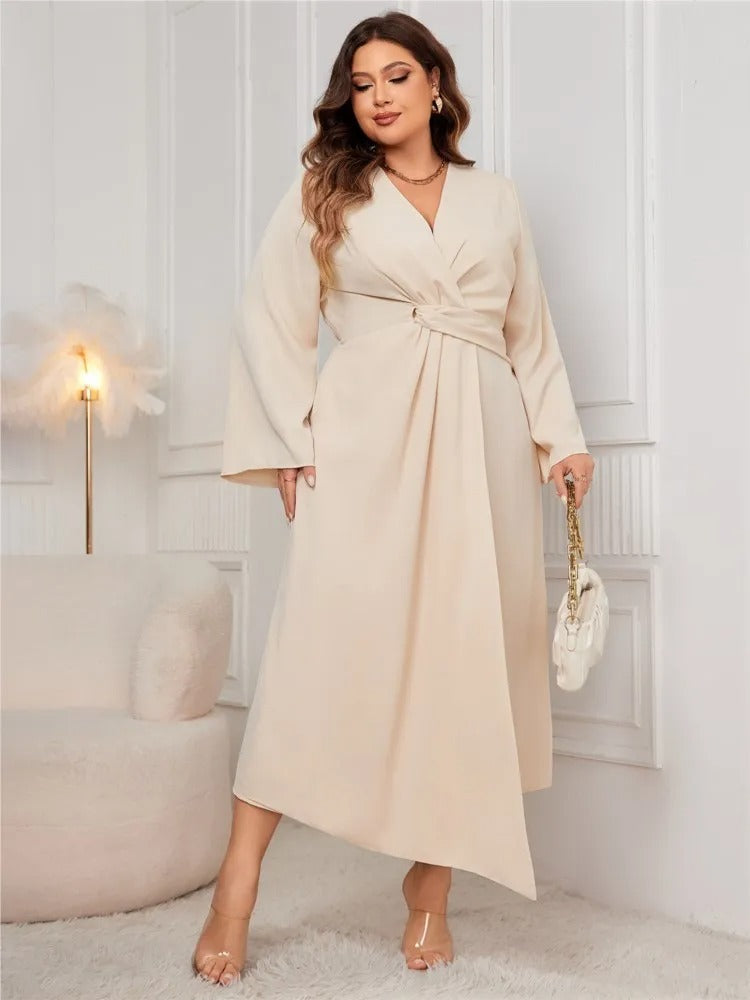 Long Women’s V-Neck Dress with an Elegant Fit