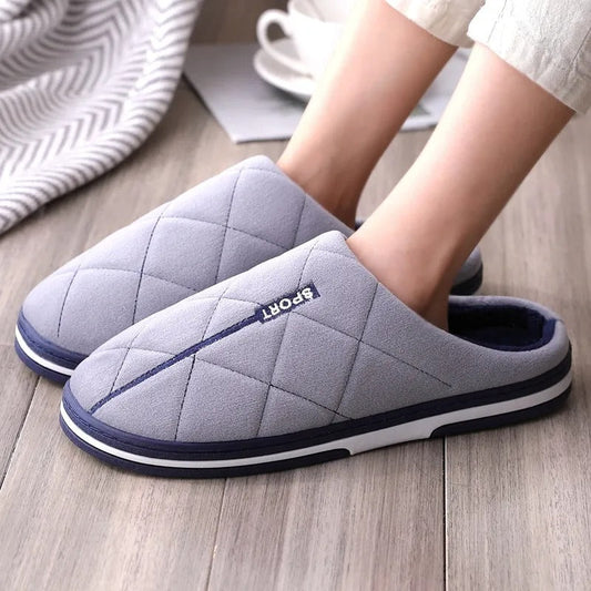 Men's Blue Slippers with Thick Sole and Cozy Lining 