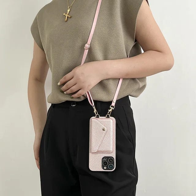Phone case with shoulder strap and card holder