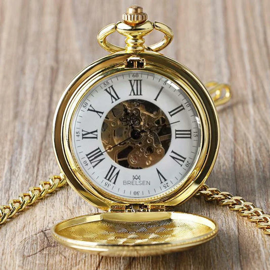 Double-Sided Gold-Colored Mechanical Pocket Watch with Classic Design