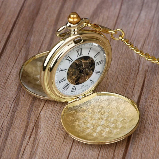 Double-Sided Gold-Colored Mechanical Pocket Watch with Classic Design