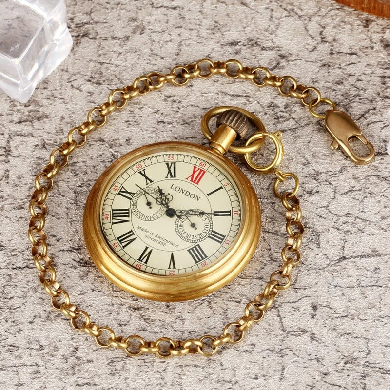 Vintage Mechanical Pocket Watch for Men – Open Face Design