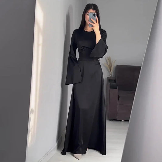 Satin maxi dress with wide sleeves