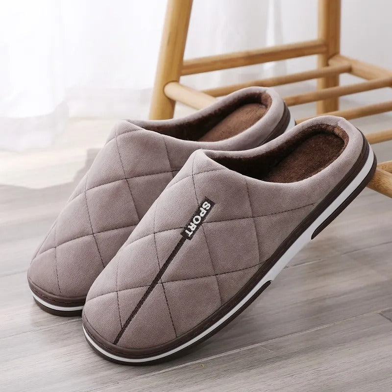 Men's Blue Slippers with Thick Sole and Cozy Lining 