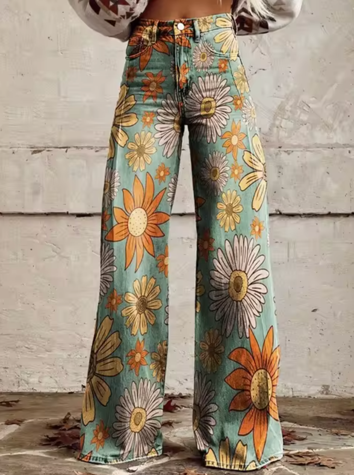 Colorful Women's Wide Leg Trousers with Print Design