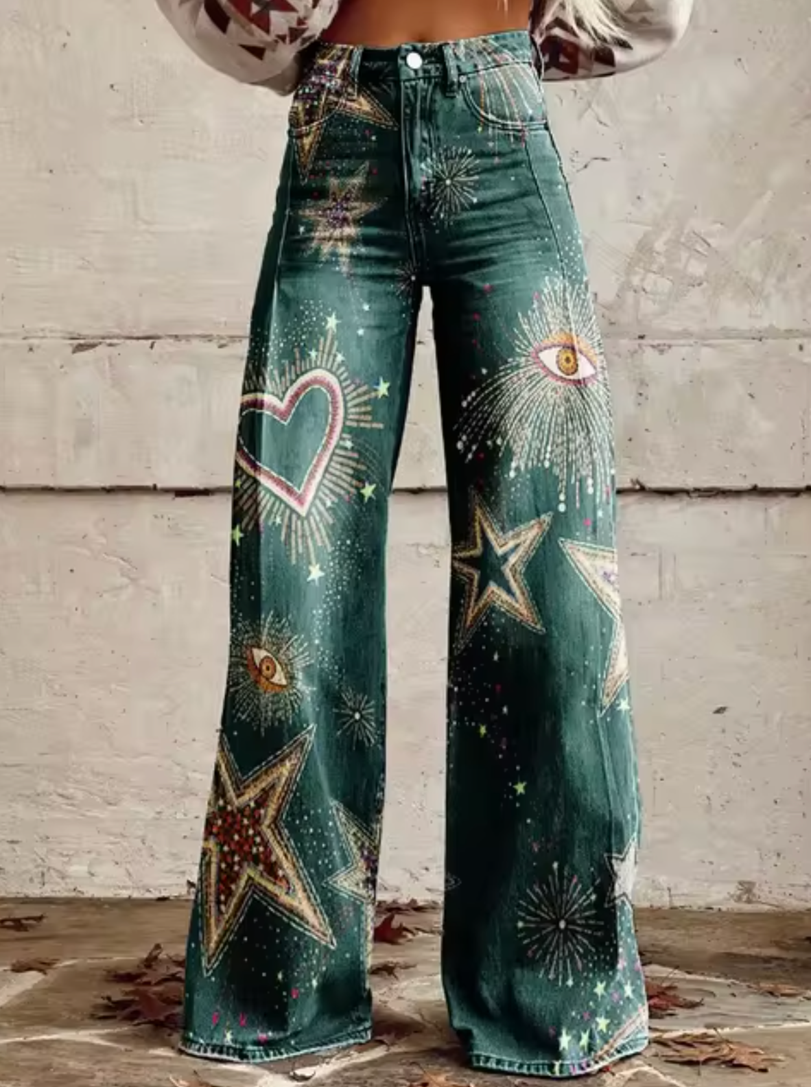 Colorful Women's Wide Leg Trousers with Print Design