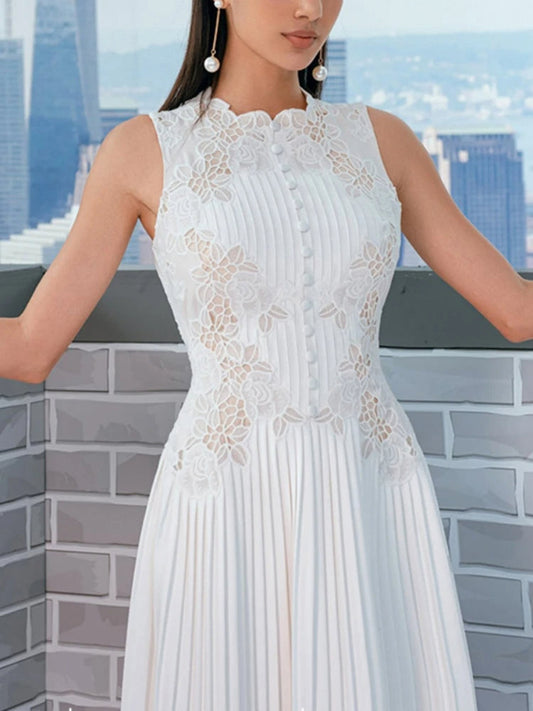 Women's Summer Embroidered Dress with Pleats