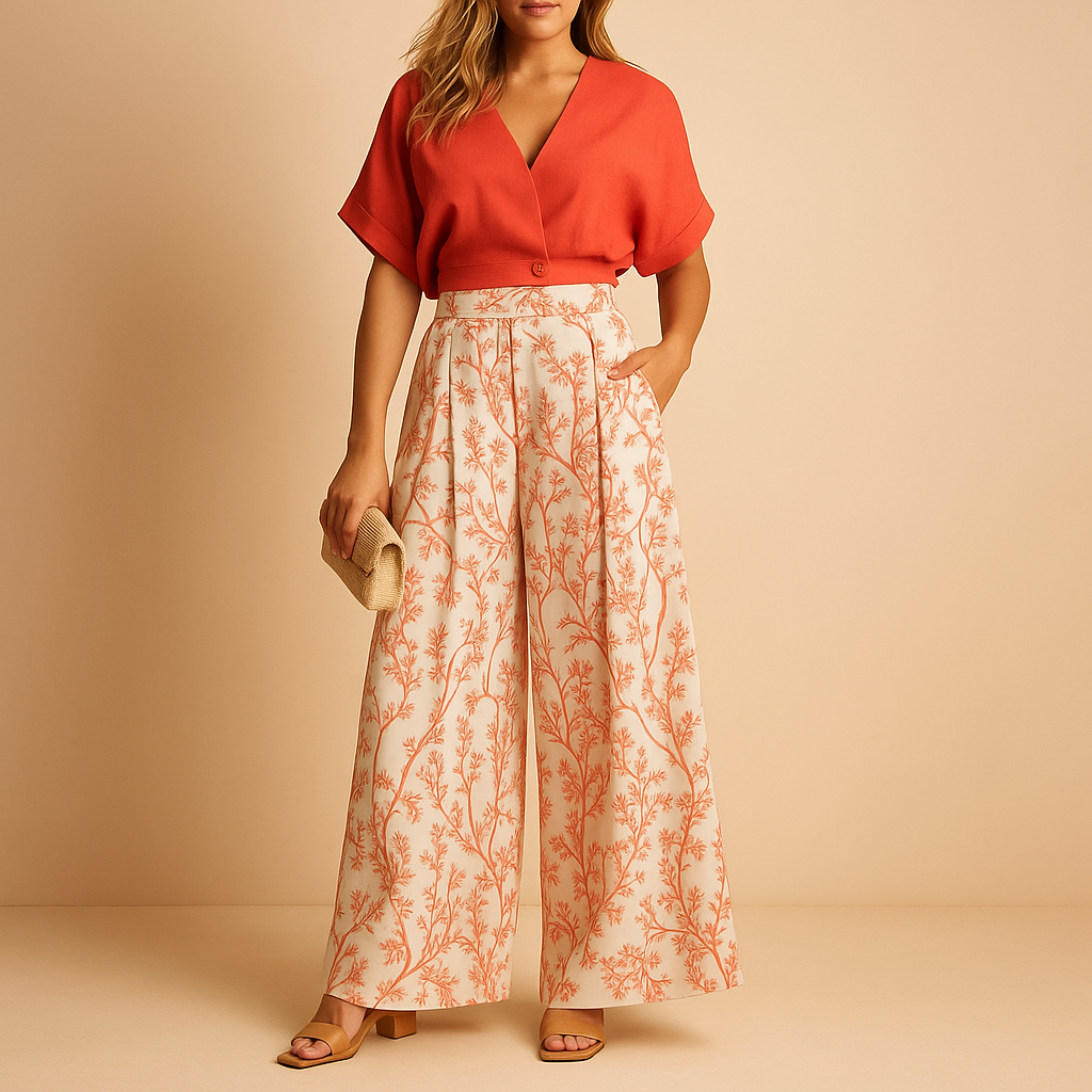 Women's Summer Set with Floral Print and Wide Pants