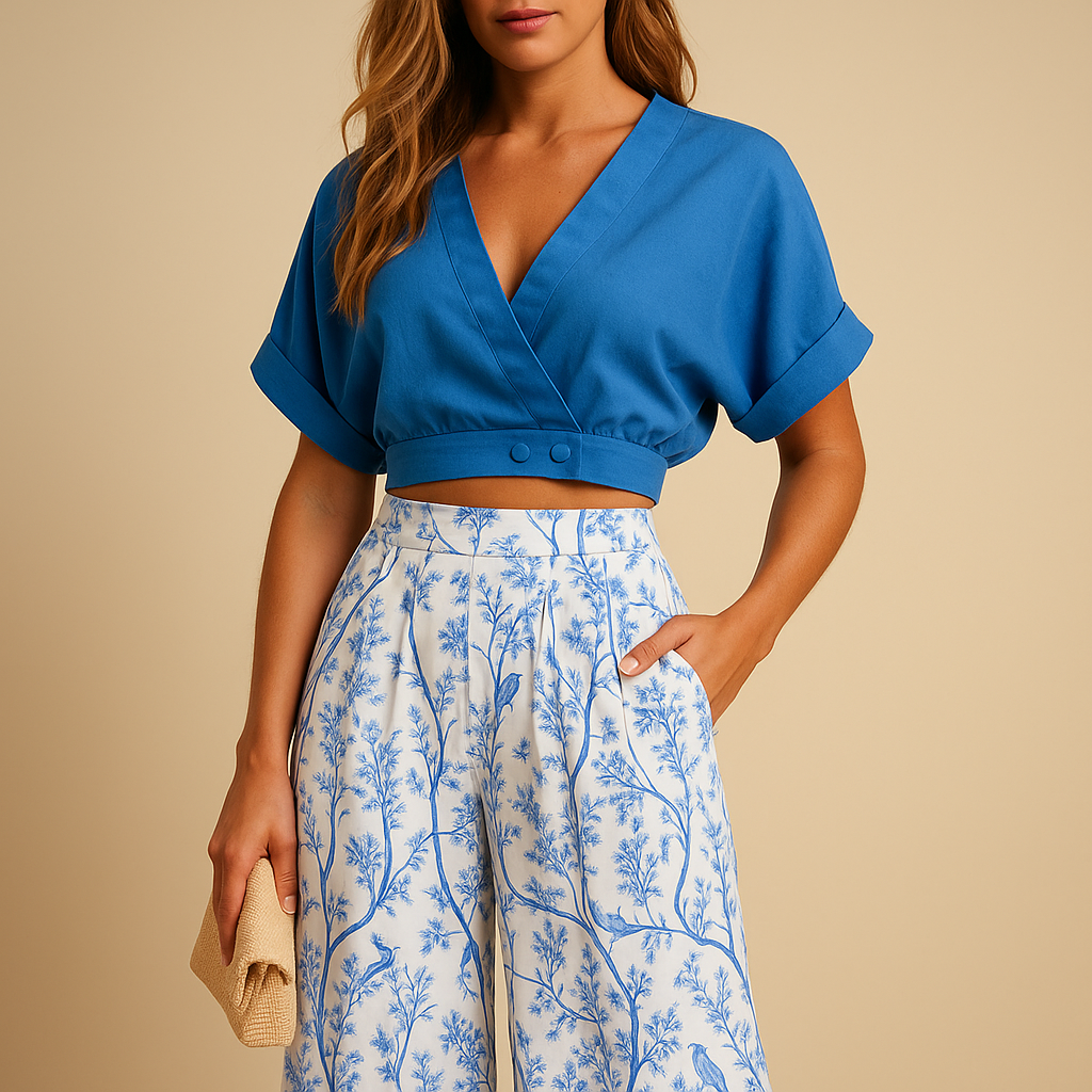 Women's Summer Set with Floral Print and Wide Pants