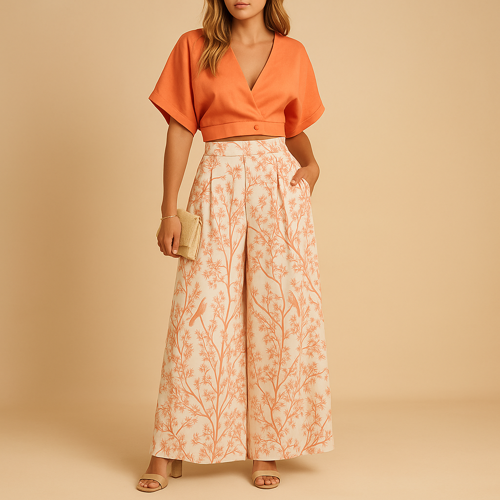 Women's Summer Set with Floral Print and Wide Pants