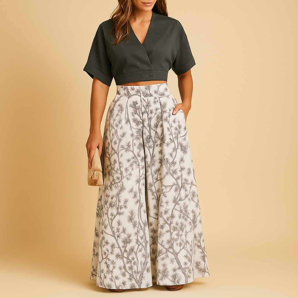 Women's Summer Set with Floral Print and Wide Pants